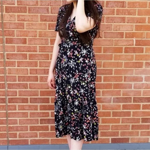 Reborn J black floral midi dress - Picture 1 of 8